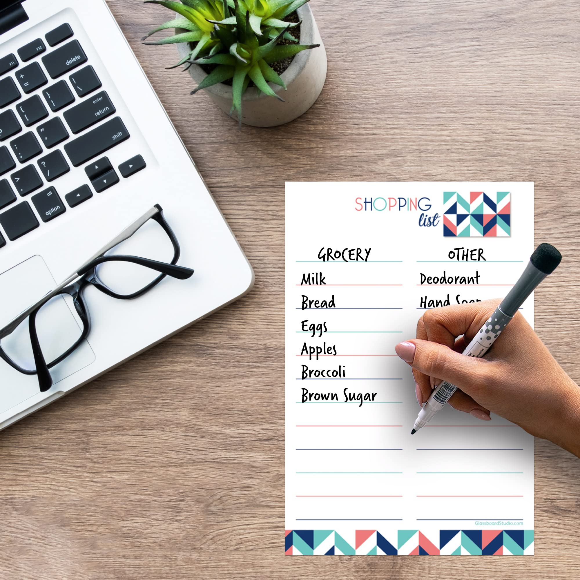 Glassboard Studio Dry Erase Shopping List Decal - Removable Whiteboard Sticker With Marker (9x12", Geometric) - View #2