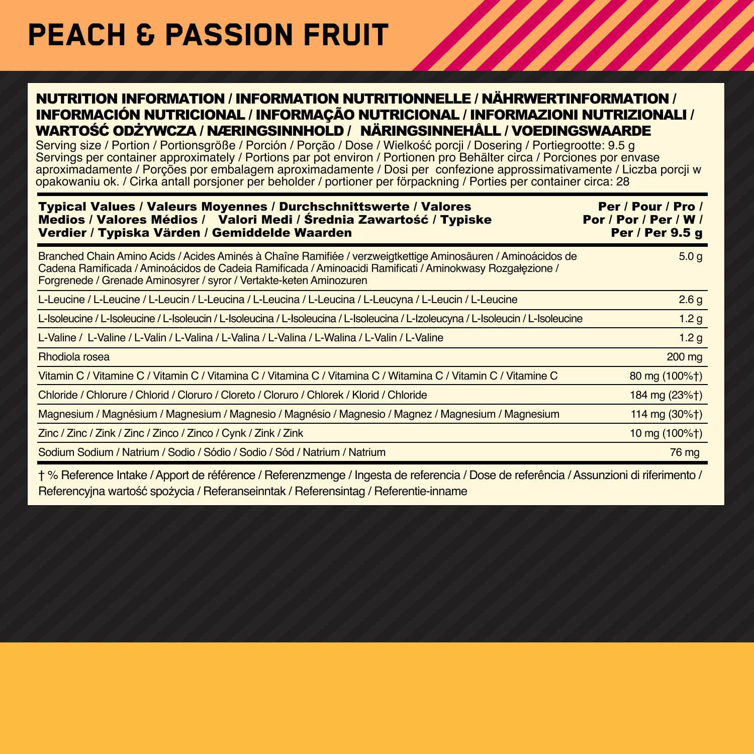 Optimum Nutrition Gold Standard BCAA Pulver, Geschmack Pfirsich und Passionsfrucht, 266g, 28 Portionen