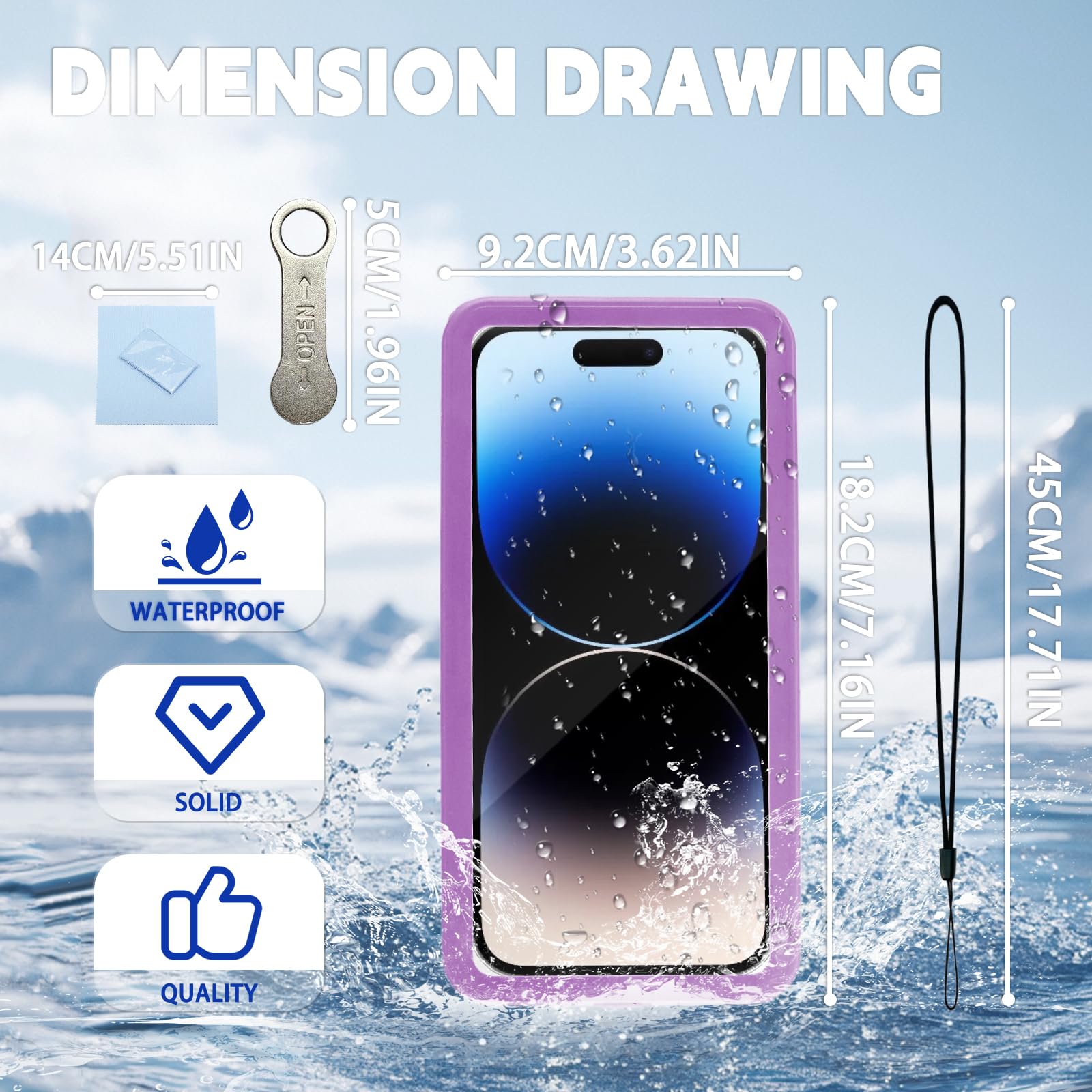 Protection Telephone Eau, IPX8 Coque Etanche, 6,95 in Pochette Etanche, Pochette Telephone Portable, étuis, Convient à la Plongée, Surf, Natation et à d'autres Activités Aquatiques (Violet)