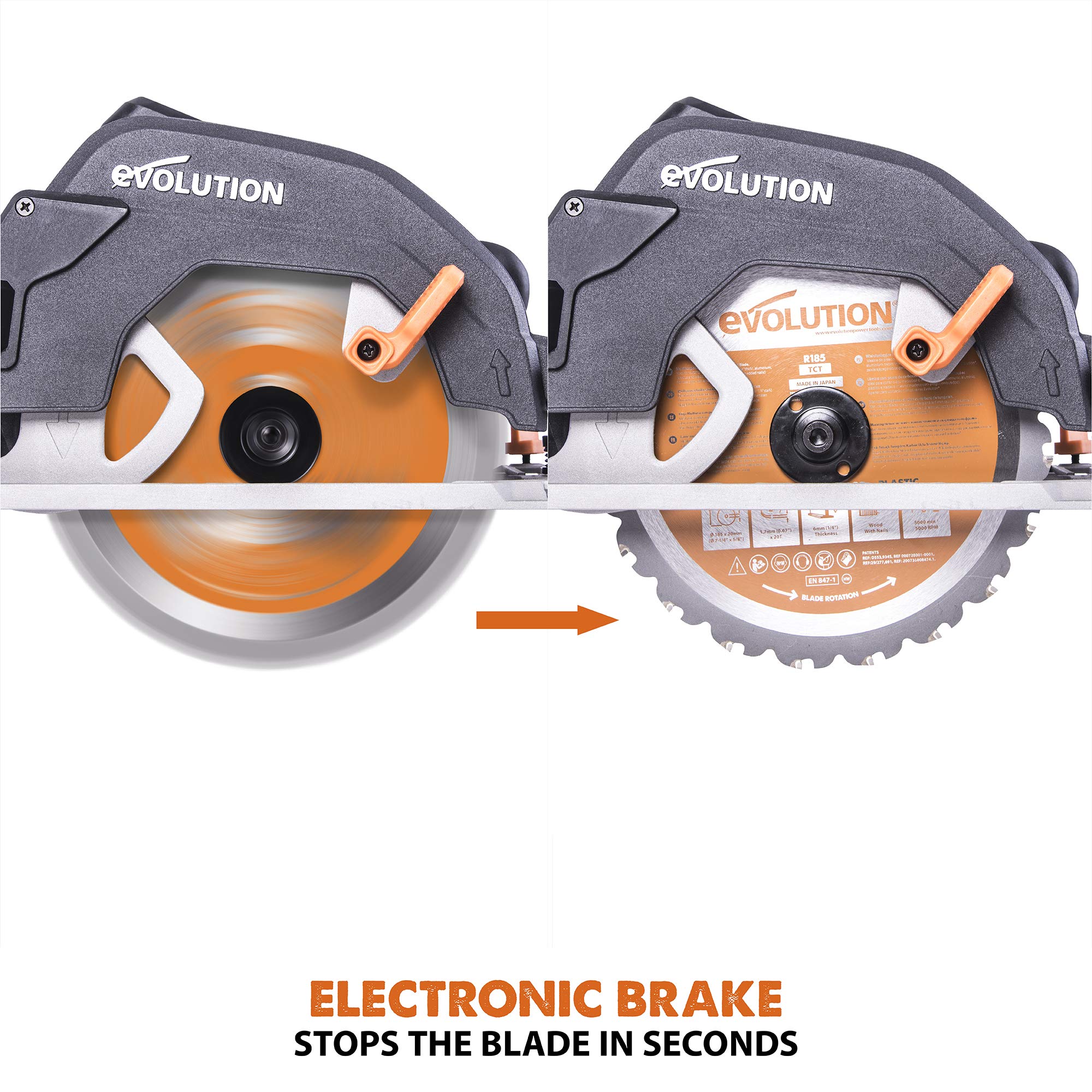 Evolution Power Tools - Scie Circulaire Multi-Matériaux Compatible avec un Guide R185CCSX (Pack Combiné avec Guide 1020 mm Fourni), 185 mm, 230 V 027-0003