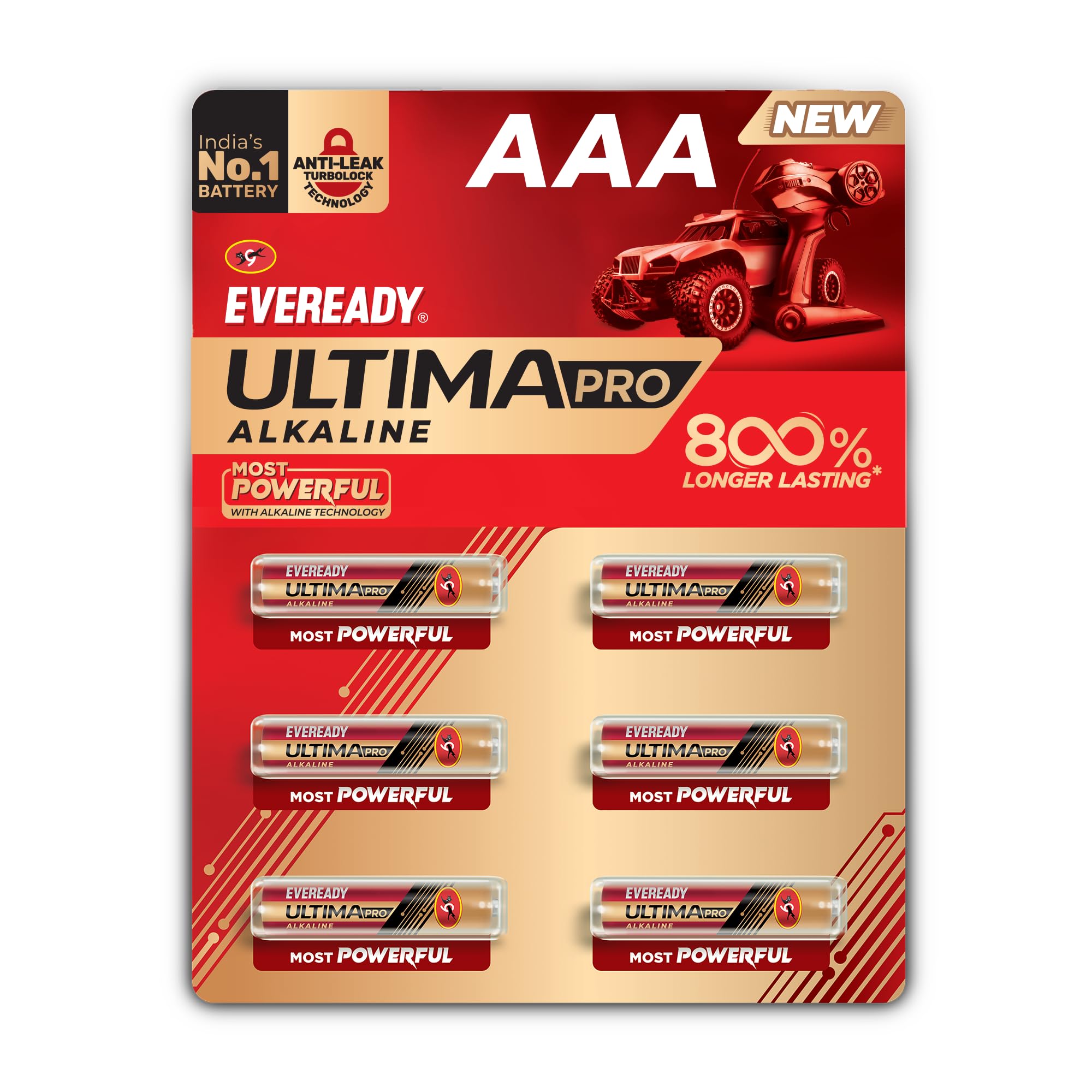 Eveready Ultima Pro Alkaline AAA Battery, 800% Longer Lasting, Anti-Leak Turbolock Technology, Eco-Friendly Batteries for Ultra High Drain Devices & Toys, Pack of 6-image-46