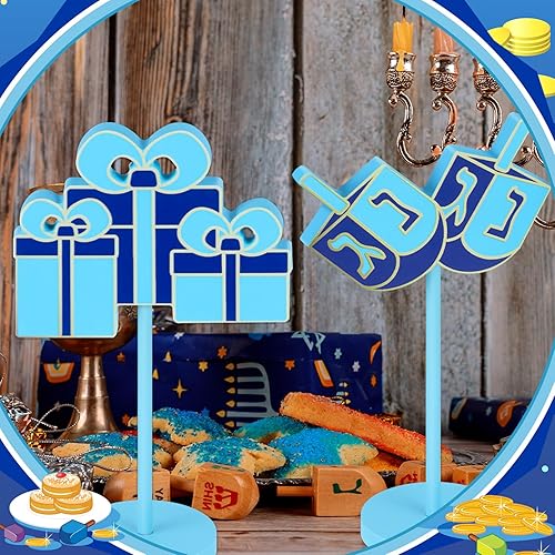 Miniatura 7 de Suzile 6 piezas de decoración de mesa de Hanukkah 2025 Feliz Hanukkah letrero de madera decoración de Janucá para el hogar, centro de mesa de