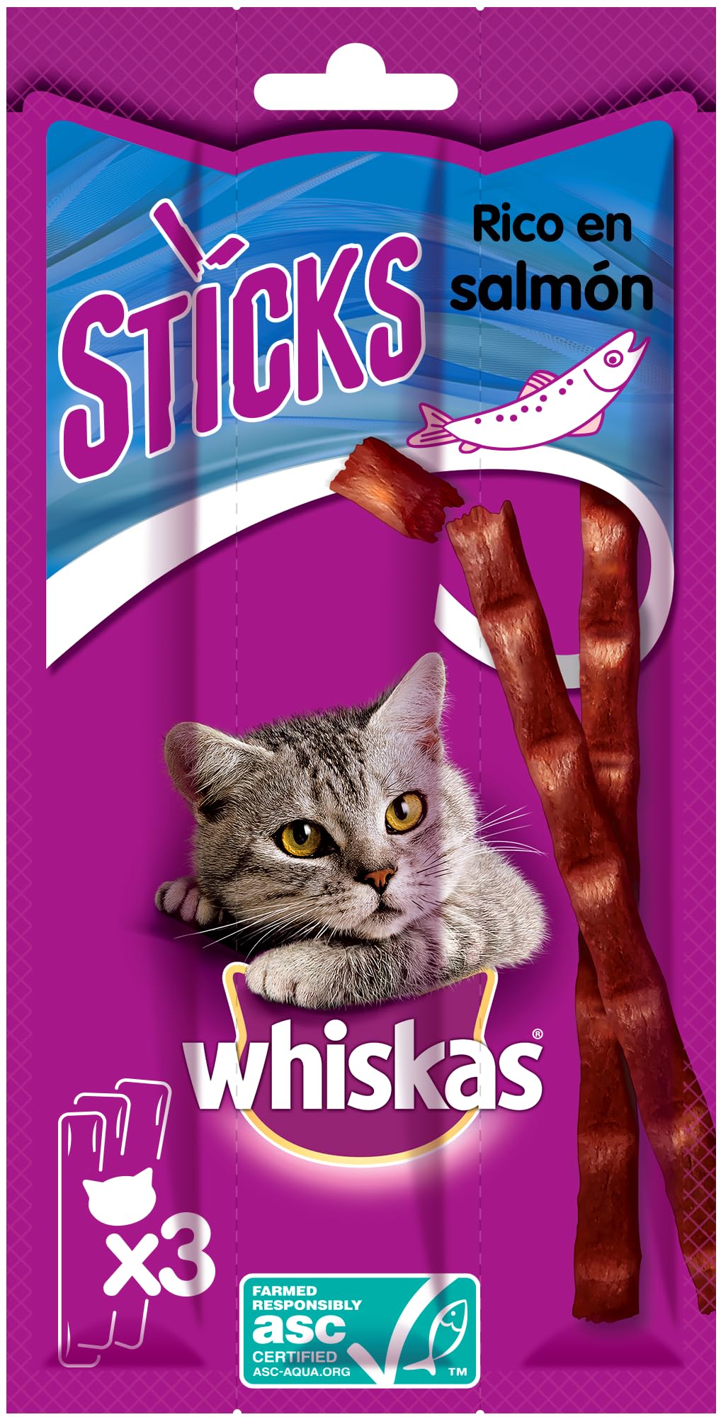 Whiskas Nagrody dla kotów w kształcie pałeczek, aromat łososia (opakowanie 28 x 18 g)