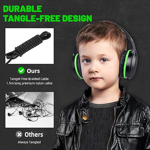 Miniatura 6 de UKELALA Auriculares con Cable Verdes para Niños Portátiles Sobre la Oreja Auriculares para Jóvenes para Escuela Avión Viaje Ligeros Portátiles