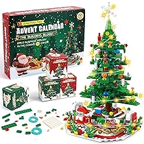 Calendario Avvento 2025 Bambini, Calendario dell’Avvento 2025 con Luce a LED, 701 Pezzi 24 in 1 Albero di Natale di costruzioni Giocattoli, Calendario dell Avvento Giocattoli Regalo di Natale (A)