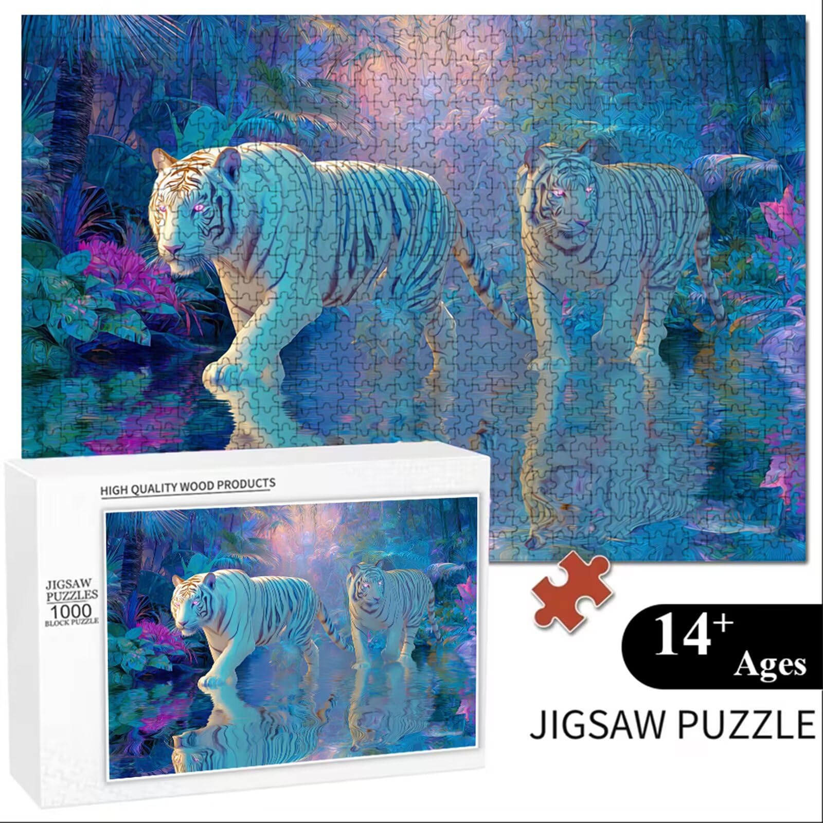 Puzzle 2000 elementów - Tygrys & Jezioro - Trwałe drewniane puzzle z literami z tyłu - 70 x 100 cm - Kreatywne hobby bez kurzu - Artykuł kolekcjonerski i 14 lat w ponad P3#346
