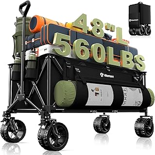 300L Extra Large Wagons Carts Foldable, 560LBS Heavy Duty Collapsible Beach Wagon 48" Long with Big All-Terrain Wheels, Utility Folding Cart for Camping, Grocery, Sports, Garden, Black