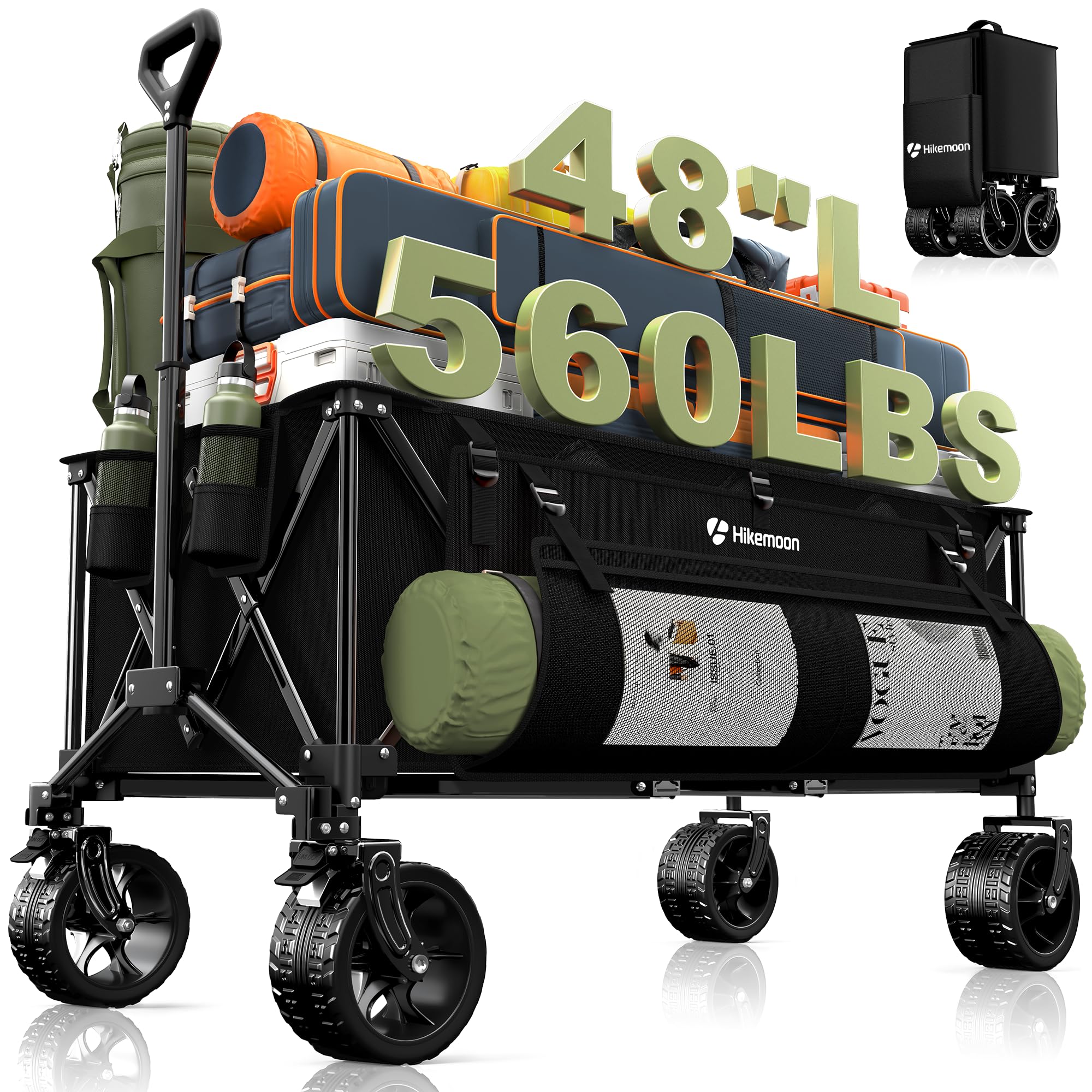 Hikemoon Extra große 300 l Strandwagen faltbar für Camping, Sport und Garten mit großen All-Terrain-Rädern