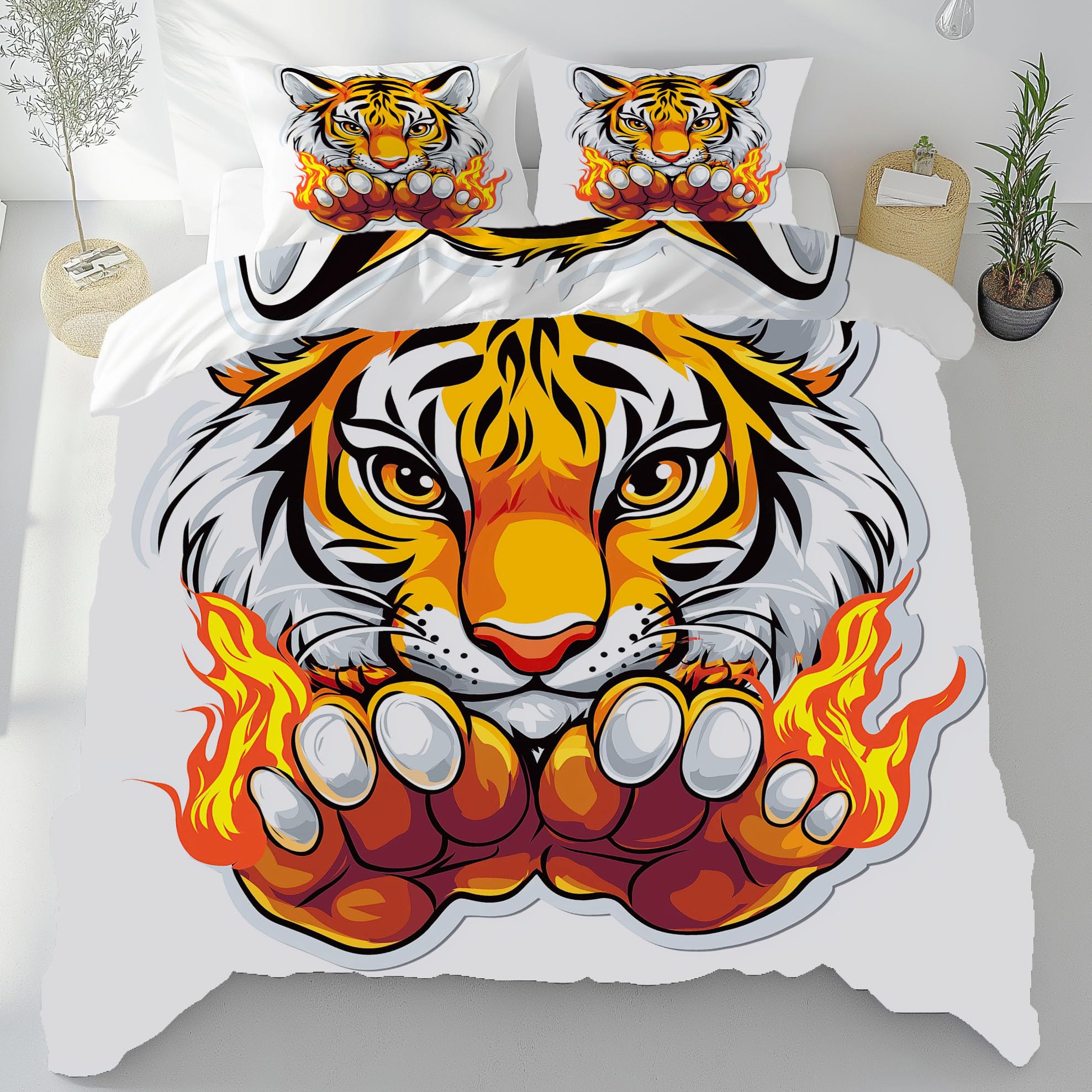 Parure de lit tigre 240x260 avec housse de couette adulte zippée en tissu microfibre doux