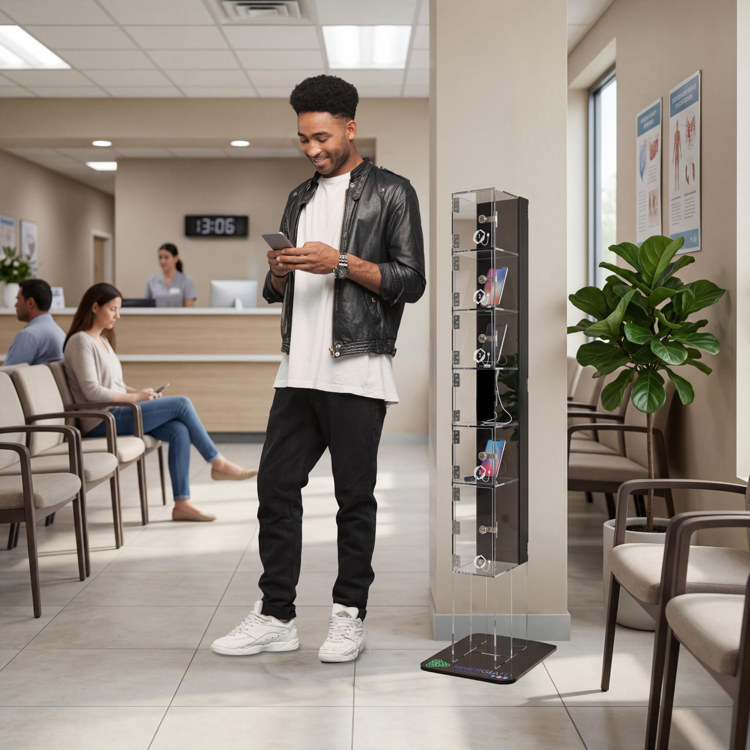 Colonnina di ricarica per smartphone con locker numerati, stazione di ricarica multipla con chiusura a chiave, ideale per uffici, negozi ed eventi (Verticale 6 Scomparti)