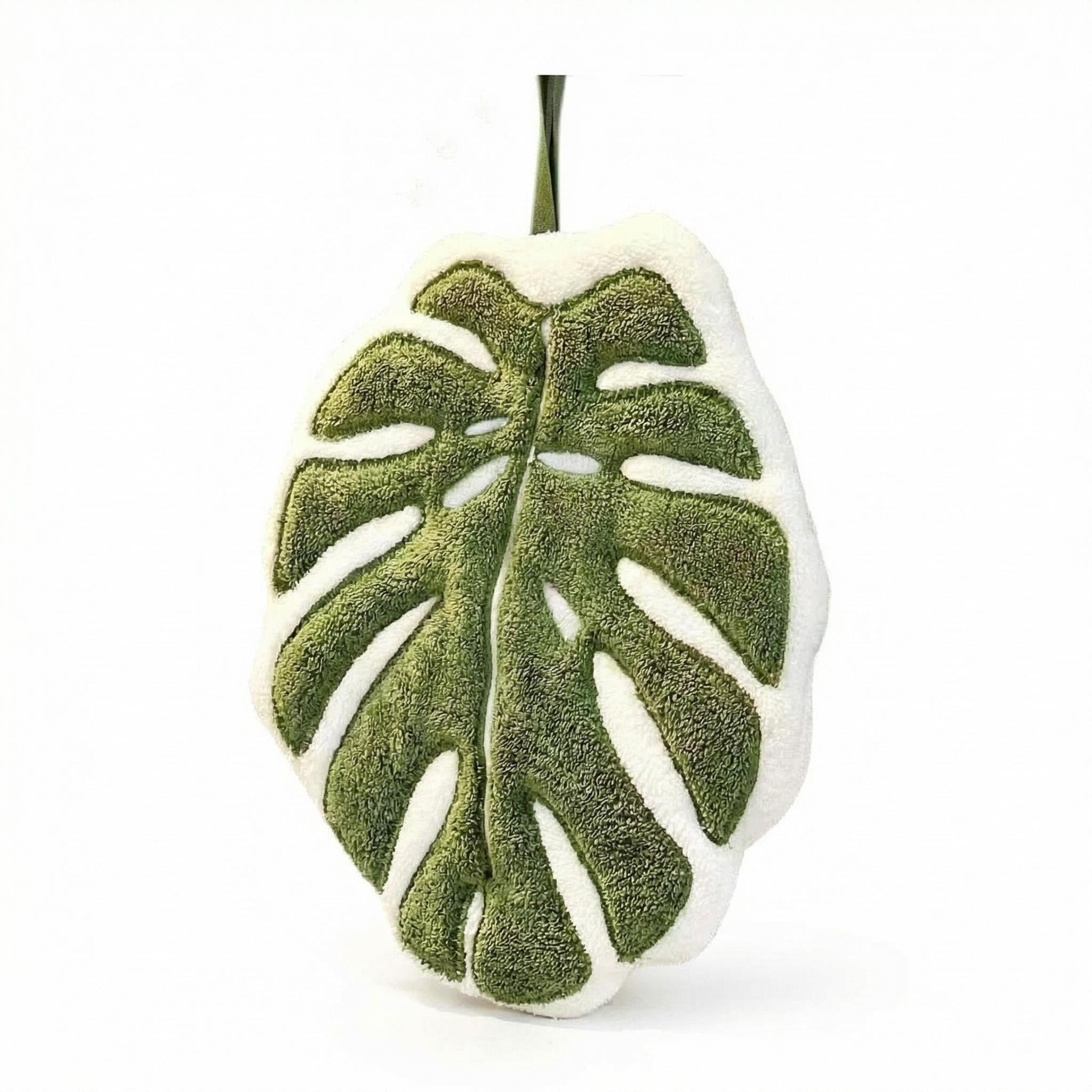 ZQIDDA Monstera Hand Towels, Quick Dry Microfiber Dish Cloth with Hanging Loop, Decorative Leaf Towel for Kitchen & Bathroom, Soft Absorbent Lint-Free Fingertip Cleaning Towel（Monstera leaf）
