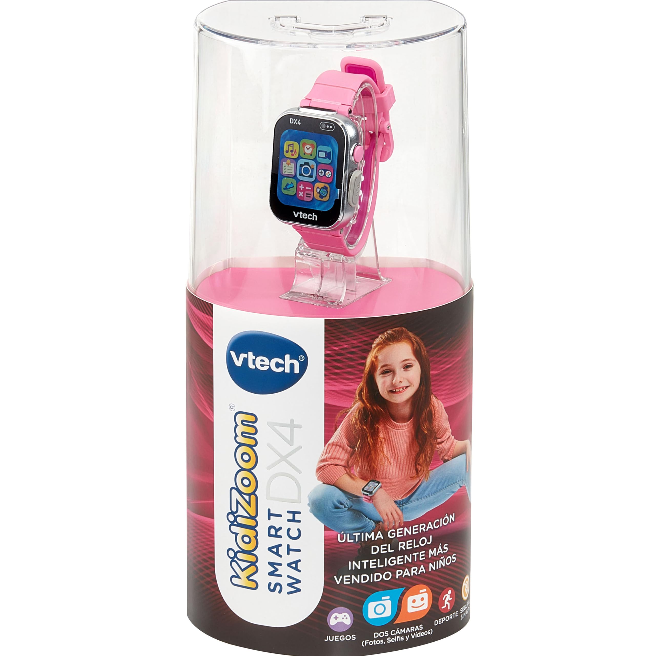VTech KidiZoom Smartwatch DX4, Rosa, Dual-Kamera für Fotos und Selfies, Spiele, Schrittzähler, vertikales Farbdisplay, Musik-Player, ESP-Version