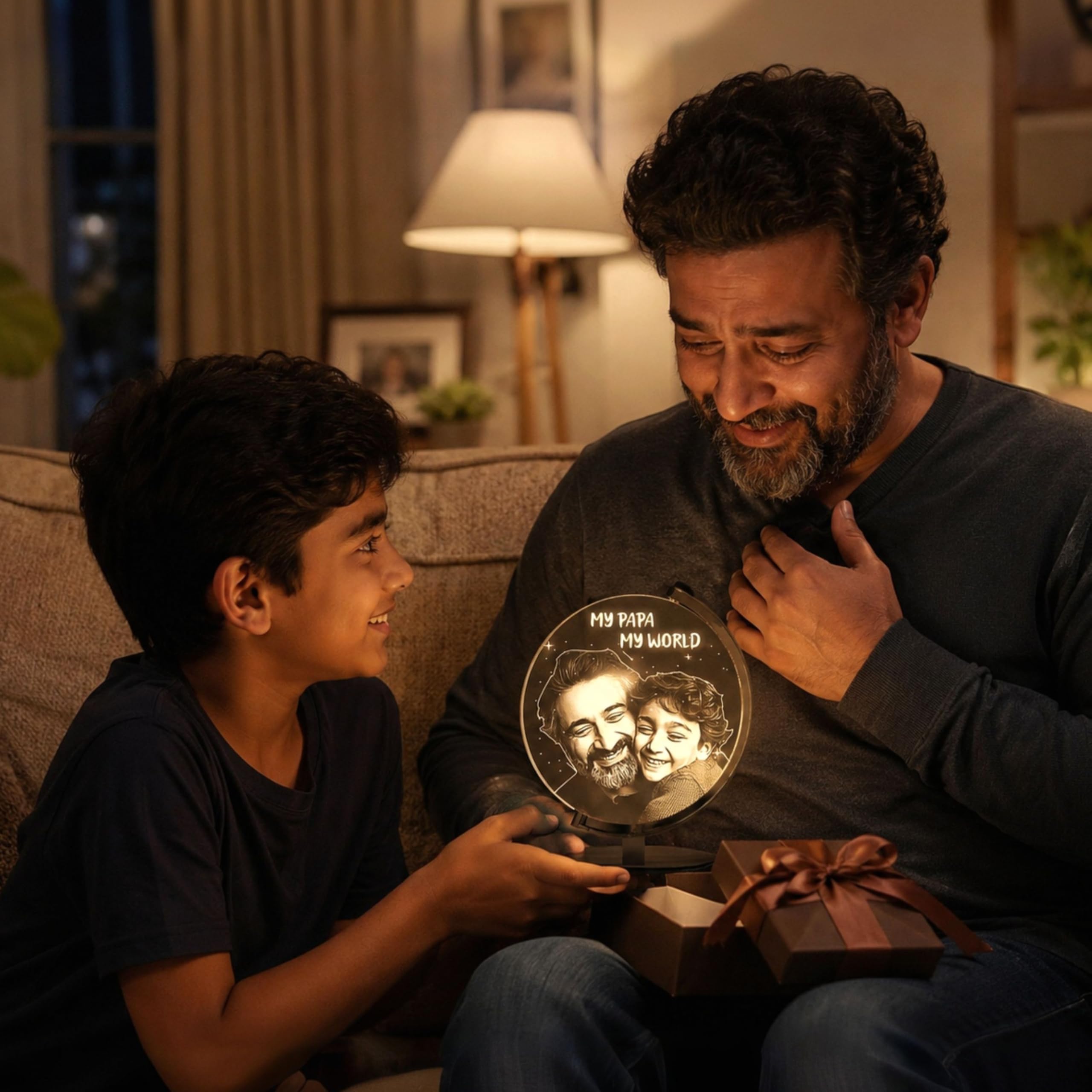 ZOCI VOCI Personalized “My Papa My World” Love Lamp, Circular LED Photo Lamp for Papa, Birthday Gift for Dad, Birthday Gift for Father, Personalized Gift for Men