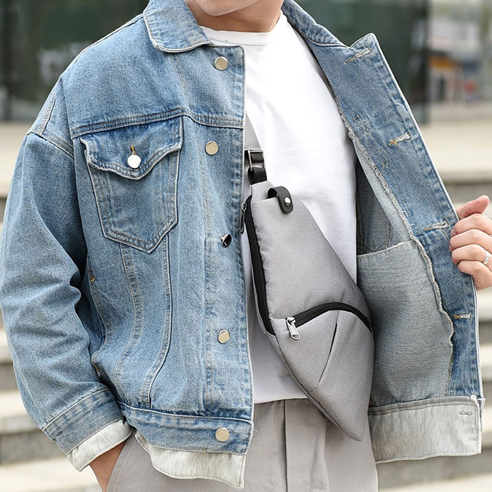 XIANGFAXB Bandoleras Hombre Ultra Delgado antirrobo Bolso Pecho pequeño Cruz bods Bolsas de Cuerpo Reflectante Mini Bolso de Mensajero Hombres Hombro Deporte Bolsa Paquete (Color : Grey)
