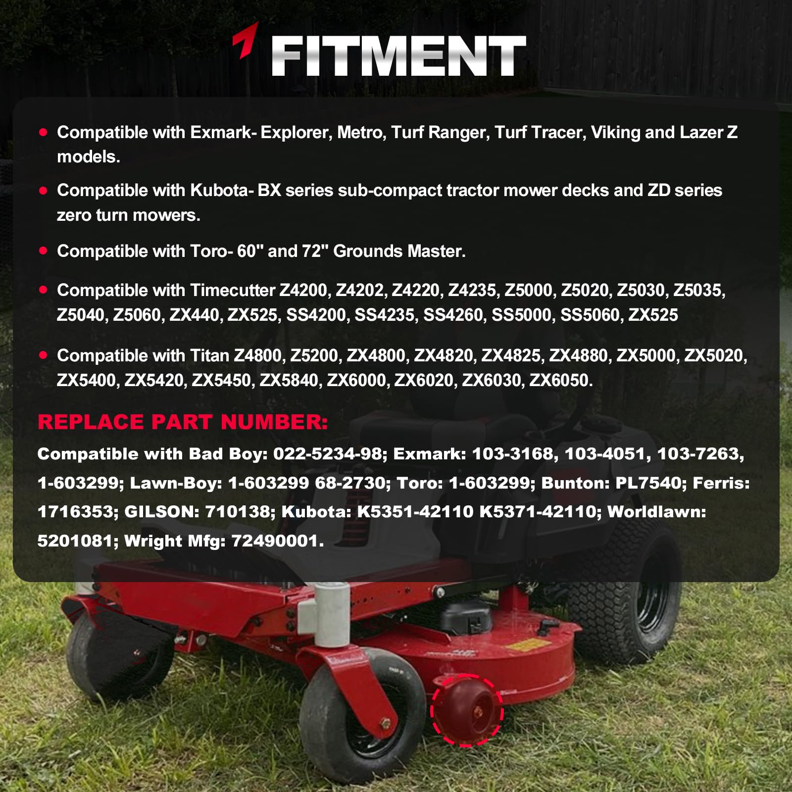 Juego de 6 ruedas protectoras para cubierta de cortacésped compatibles con Exmark Bad Boy Lawn-Boy Toro Husqvarna Bunton Ferris Reemplazo n.° 1716353, 103-3168, 1-603299, 022-5234-98, 1-60329
