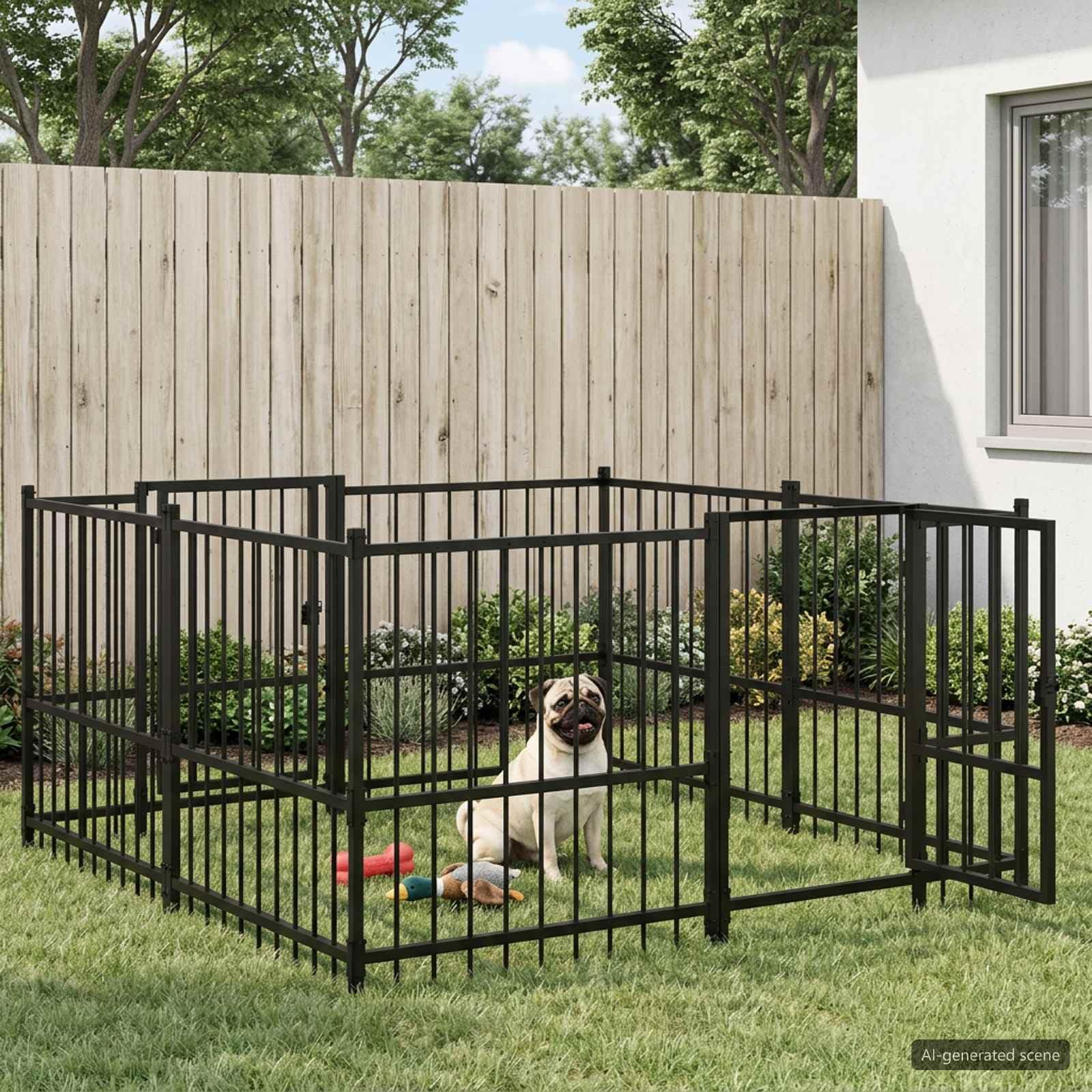 Recinto per cani all'aperto, nero, acciaio