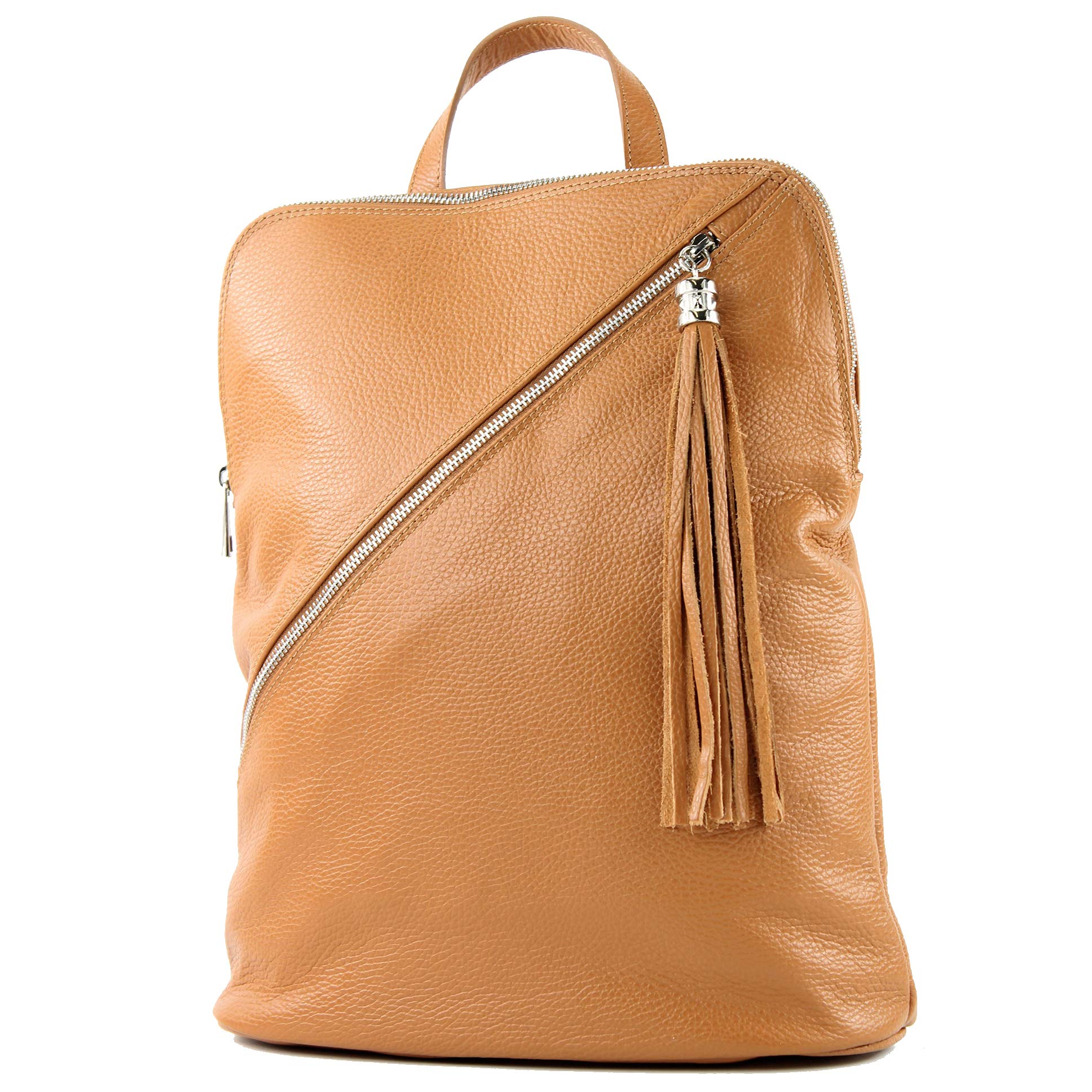 Zaino Modamoda De T161 In Pelle Made In Italy, Colore Verde Oliva, Multifunzione: Zaino, Borsa A Tracolla E Crossbody, Dimensioni 31x14x37 Cm