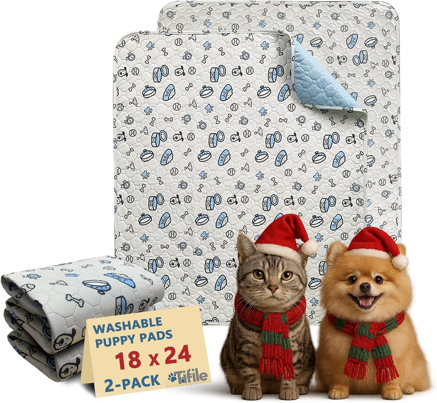 Washable Pee Pads for Dogs, 2 Pack Reusable Puppy Pads, Absorbent Whelping Pads with Bone Print, Non-Slip Waterproof Pet Training Pads for Couch, Crate, Potty Training - 36x72in