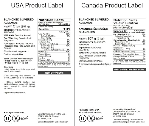 Miniatura 2 de Almendras escaldadas en rodajas, 2 libras - Almendras blanqueadas crudas picadas, sin sal, veganas, keto, kosher, a granel. Alto en proteínas,