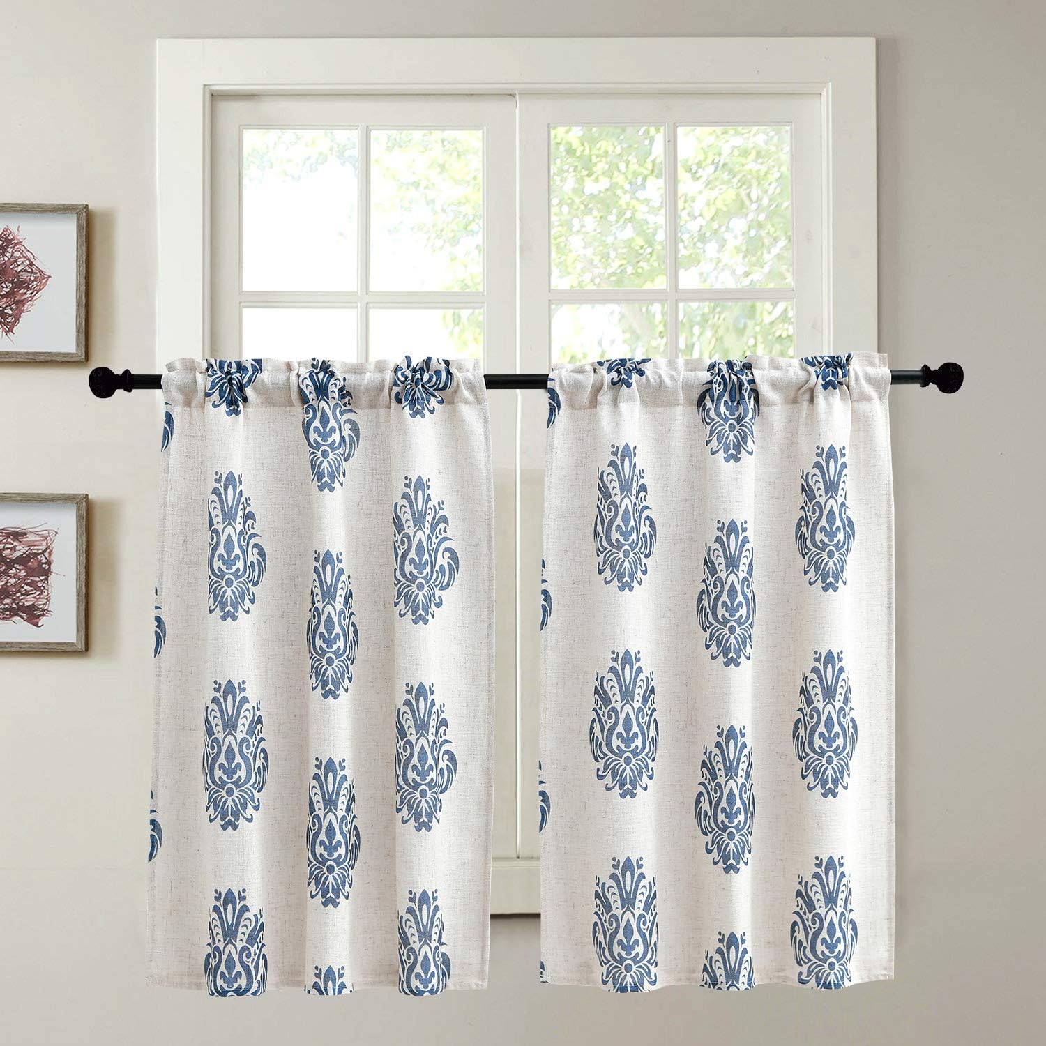 Kitchen Curtains for Dining Room Burlap Linen Floral Print