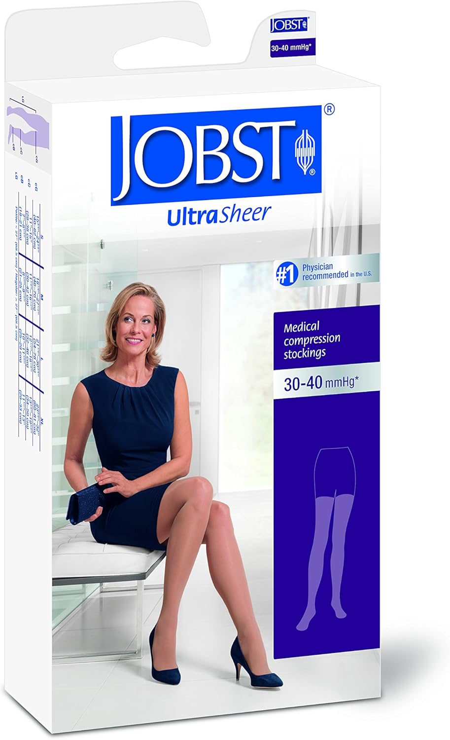 JOBST UltraSheer Thigh High with Silicone Dot Top Band, 30-40 mmHg Compression Stockings, Open Toe, Small, Natural