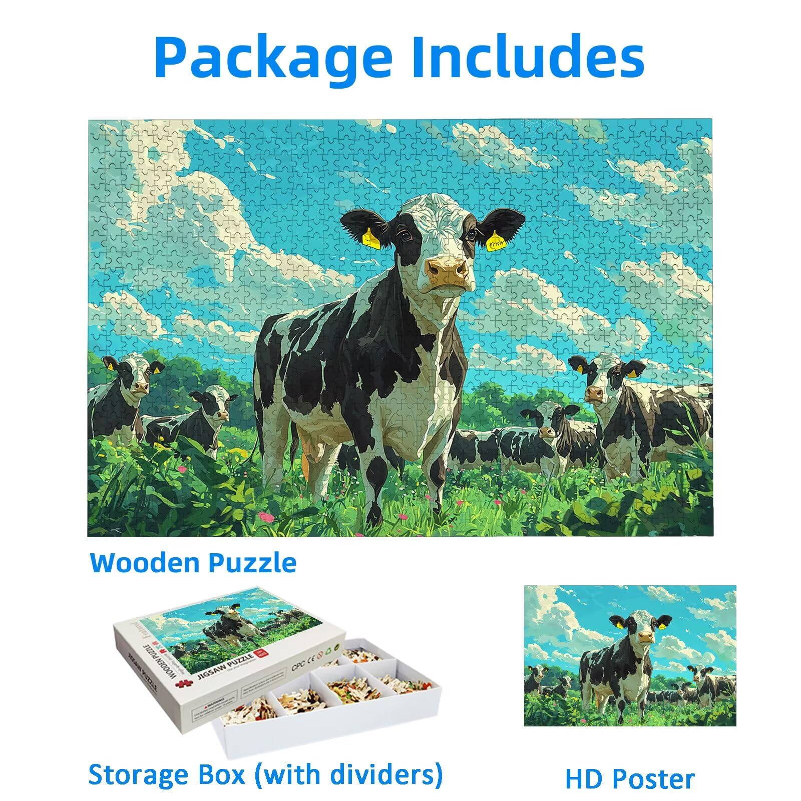 Puzzle 1500 Piezas, Puzzle Vaca con Caja para Adultos, DIY Animal Rompecabezas Madera para Adultos, 1500 Piezas Rompecabezas Desafiante, para Decoracion Hogar, Regalo Mujer, Regalo Hombres, -2046