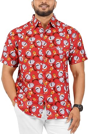 HAPPY BAY Mens Hawaiian Christmas Tree Shirts Short Sleeve Button Down Shirt Mens Hawaii Vacation Beach Shirts for Men