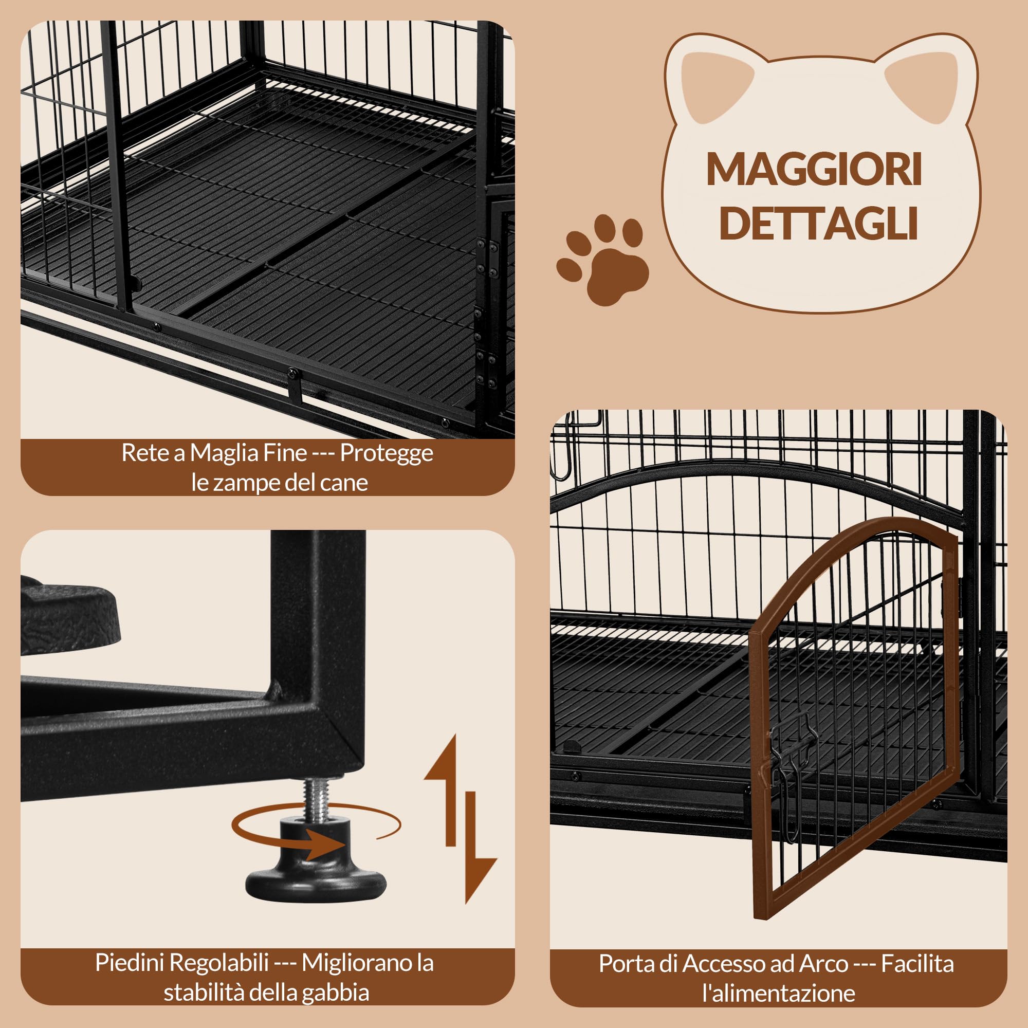 Hundekäfig Hochbelastbar, XXL Gitterbox für Zuhause, 4-Türiger Hundebox Metall mit Seitentür und Herausnehmbares Bodenschale, Leicht zu Reinigen, Haustierkäfig, Schwarz, 122 x 74,5 x 80,5 cm