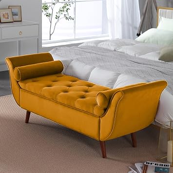 65" Storage Benches Velvet End of Bed Bench Storage Ottoman with Button-Tufted Large Upholstered Window Bench with Storage Shoe Cabinet Bench, for Bedroom, Entryway, ClosetYellow
