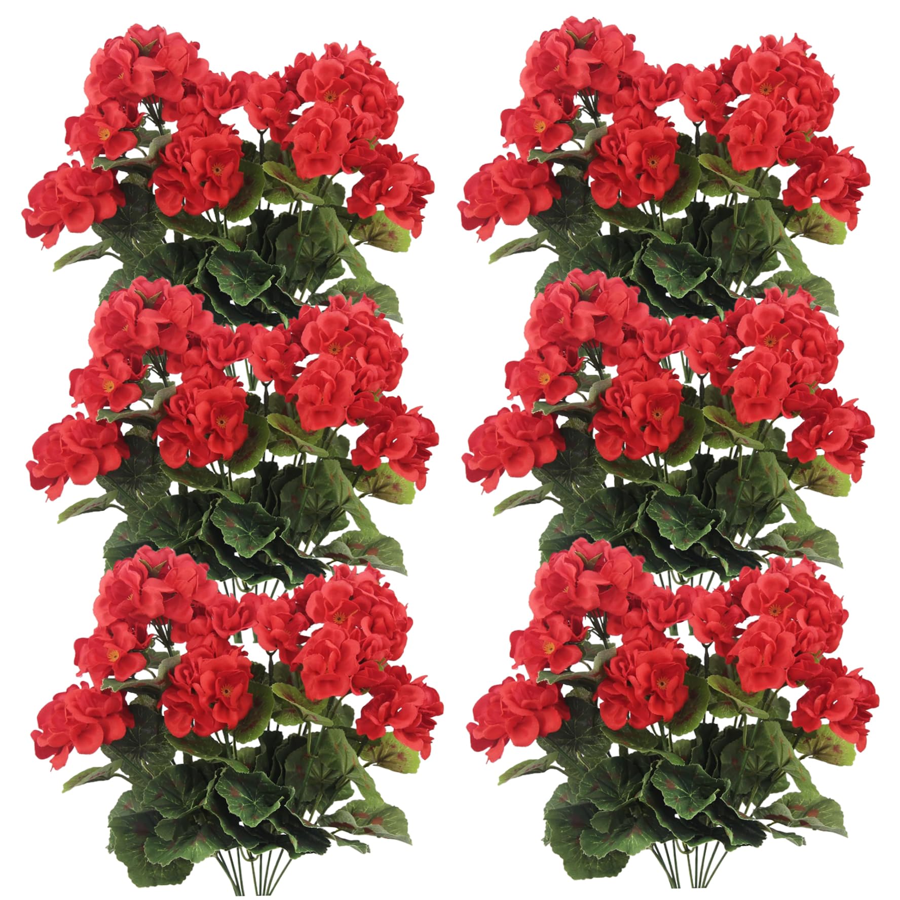 12 Géraniums Artificiels en Soie Rose Rouge de 35 cm pour Vase et Décoration