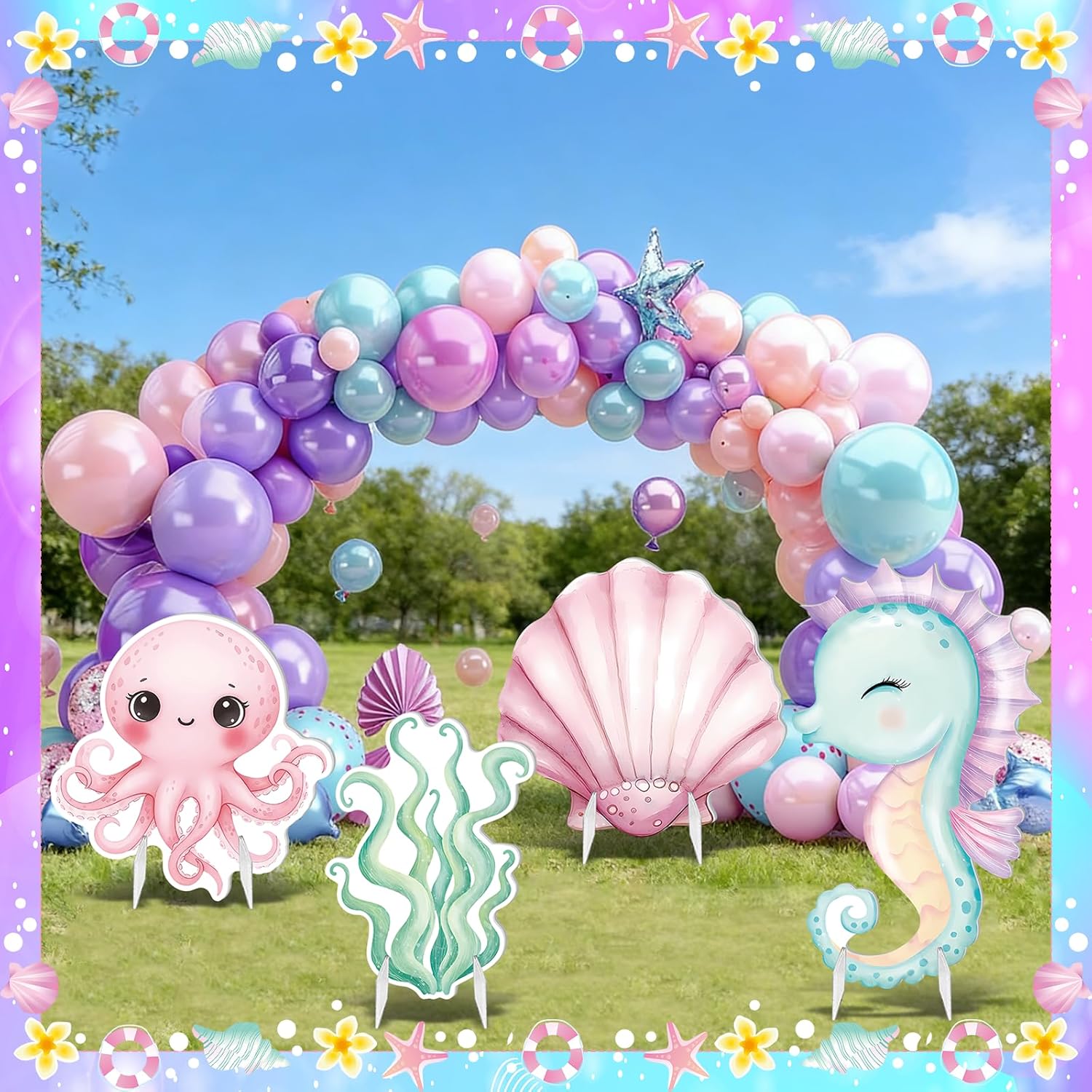 4 Pcs Large Size Under The Sea Party Decorations Ocean Decorations Large Sea Party Stand for Birthday, Mermaid Party, Ocean Theme Photography Props Decor (Seahorse)