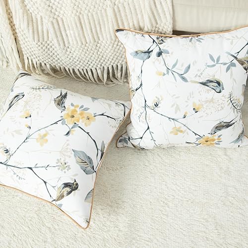 Miniatura 4 de VOGOL Juego de 2 fundas de almohada decorativas cuadradas con estampado de pájaros grises botánicos, fundas de cojín suaves al tacto, 20 x 20