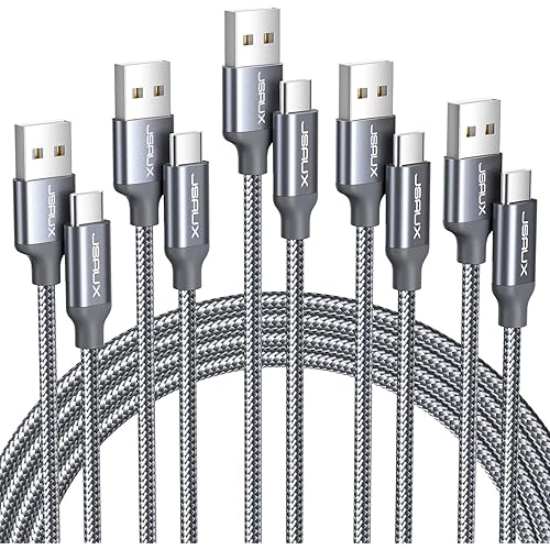JSAUX USB A to USB C Cable [5-Pack, 3.3FT], USB to Type C Charger Cord Fast Charging Compatible with iPhone 16/15 Series, Galaxy S20/S10/S10+/S9, Note 20/10, Moto G, LG - Grey
