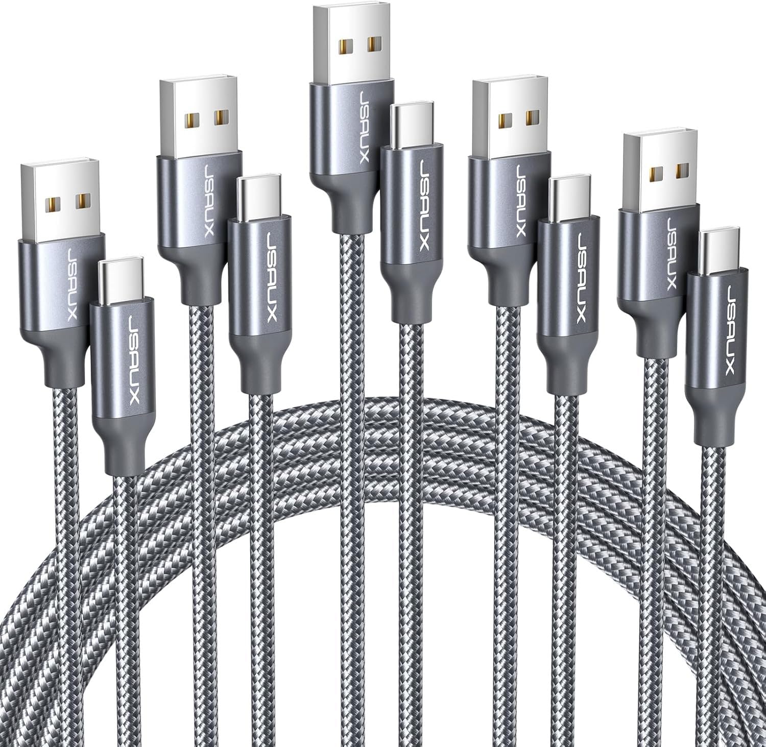 JSAUX USB A to USB C Cable [5-Pack, 3.3FT], USB to Type C Charger Cord Fast Charging Compatible with iPhone 16/15 Series, Galaxy S20/S10/S10+/S9, Note