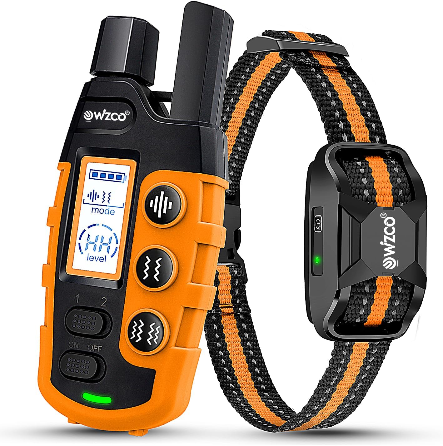 Wizco Dog Collar - 3300Ft Dog Training Collar with Remote for 5-120lbs Small Medium Large Dogs Rechargeable Waterproof e Collar with Beep (1-8), Vibration(1-16), (Orange)