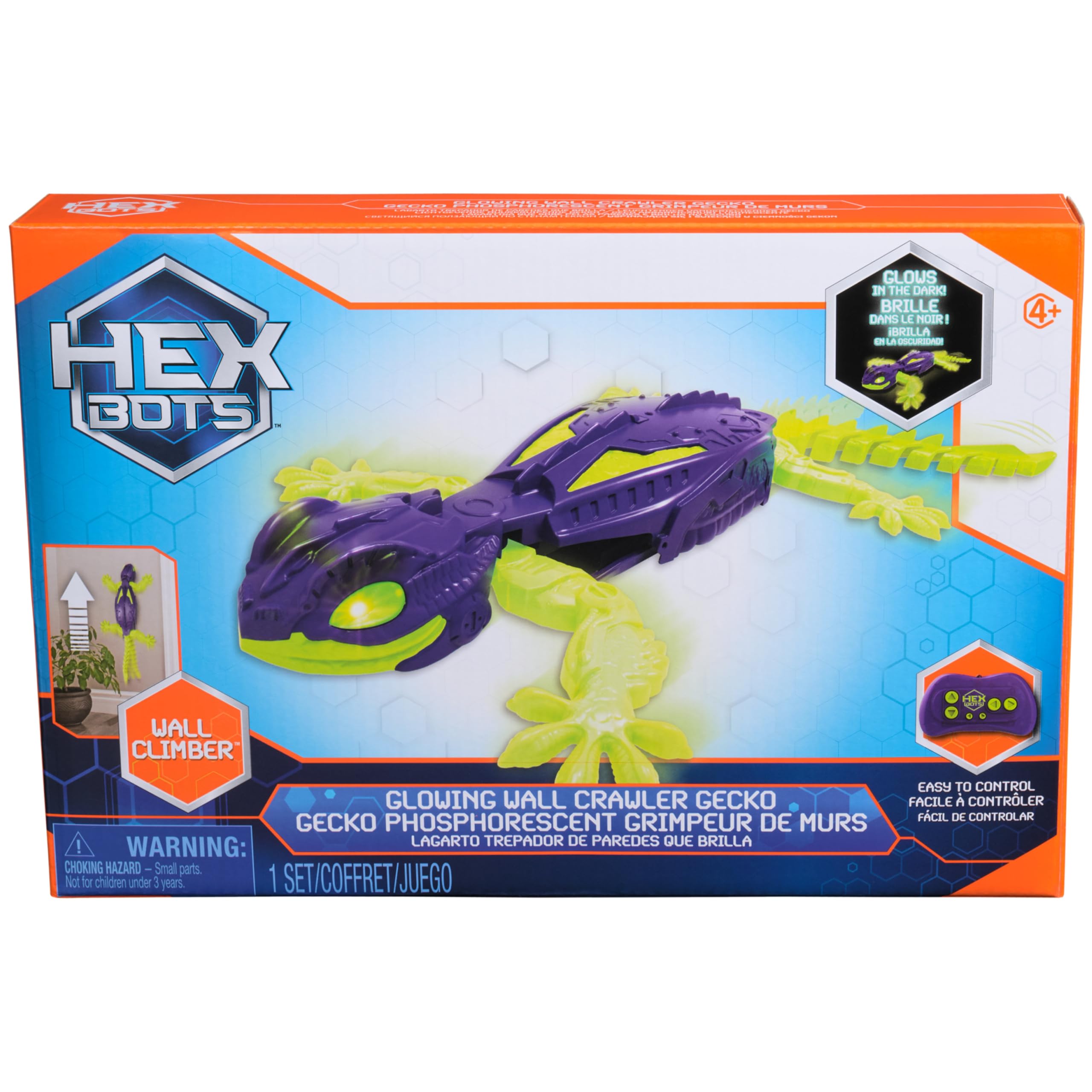 HEX BOTS Glow-in-The-Dark Gecko with Official Wall Climber Technology, Rechargeable Remote Control Robot Kids Toys, Prank Toys for Boys & Girls Ages 4 & Up