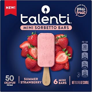 Talenti Summer Strawberry Mini Sorbetto Bars, 50 Calories Each, 6 Count - Guilt-Free On-the-Go Frozen Treat