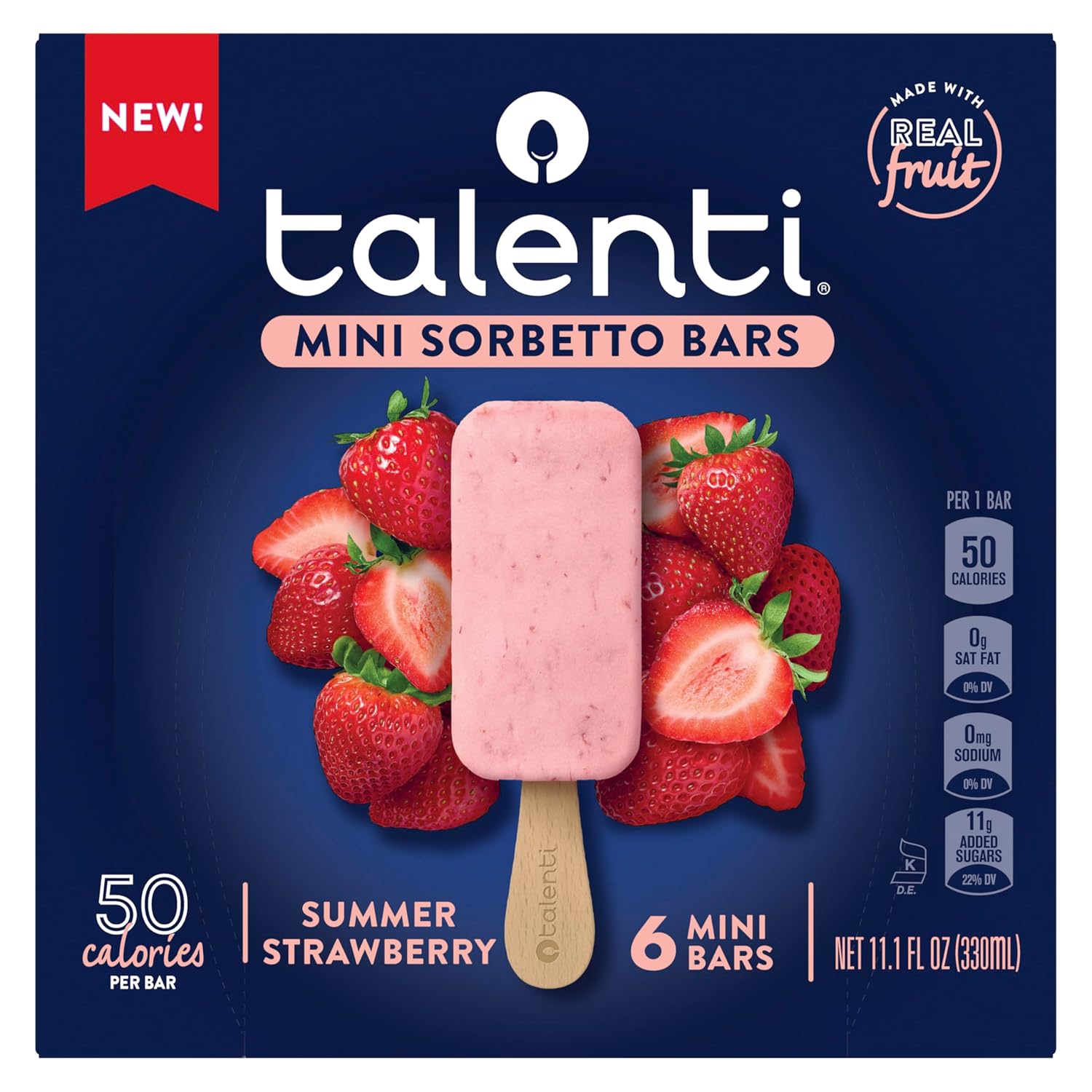 Talenti Summer Strawberry Mini Sorbetto Bars, 50 Calories Each, 6 Count - Guilt-Free On-the-Go Frozen Treat