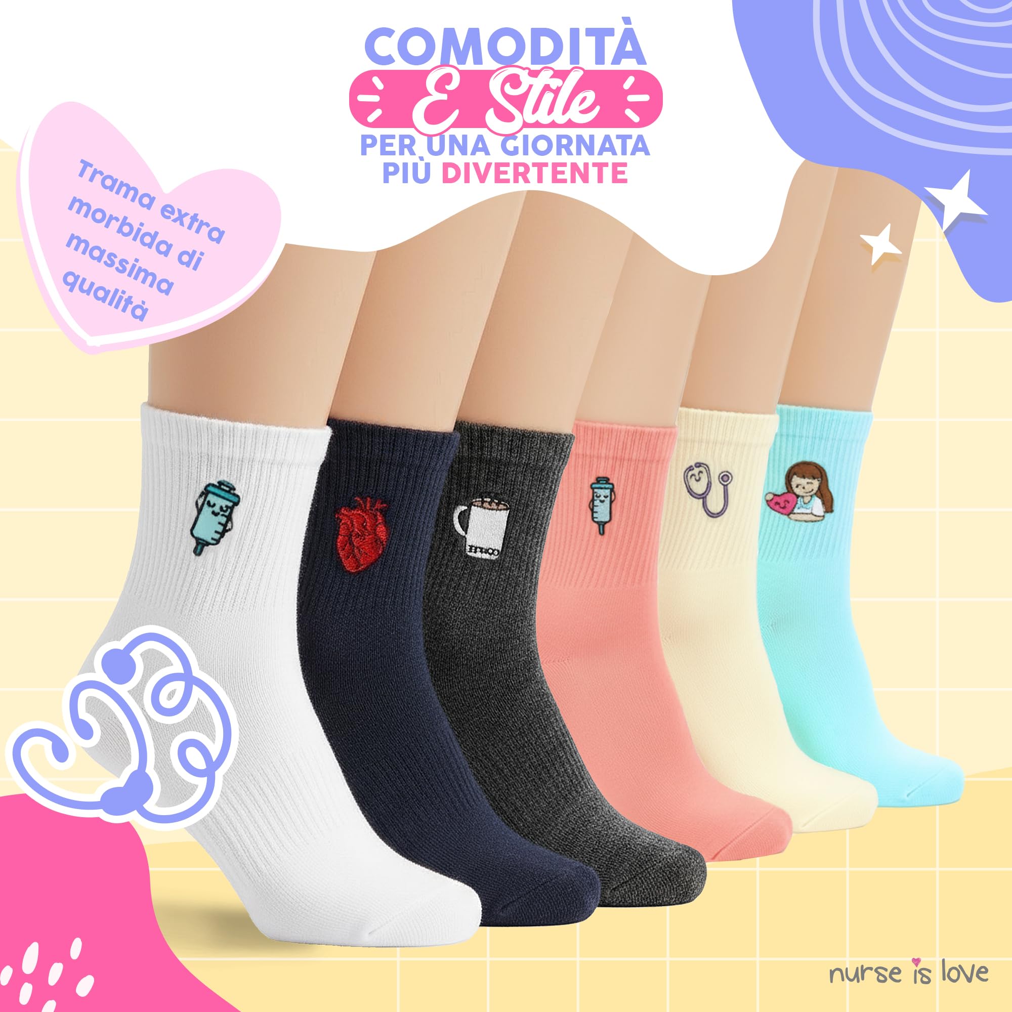 Nurse is Love Set da 3 pezzi. Calzini da donna divertenti per infermiere ideali per TCAE, medici, Vet | Regali originali | Accessori infermieristici - NEUTRAL