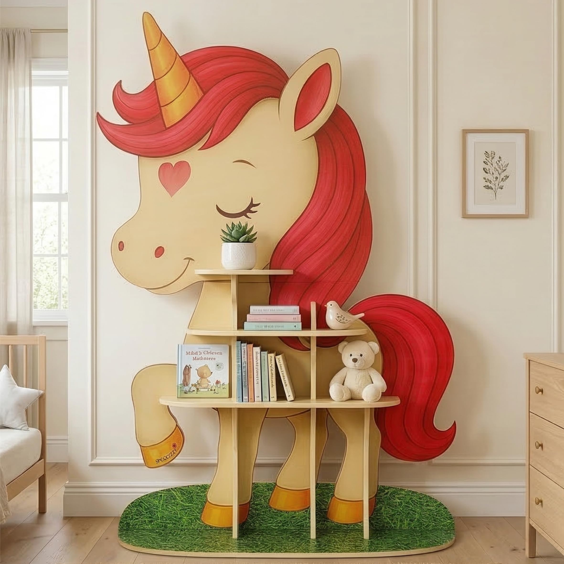 Unicorn Large Kids Bookshelf Organizer - 47" Tall Wooden Book Shelf for Kids Rooms - Kid Bookshelf for Nursery Shelving, Playroom Organization And Storage, Kid Room Decor or Nursery Bookcase Toy Shelf