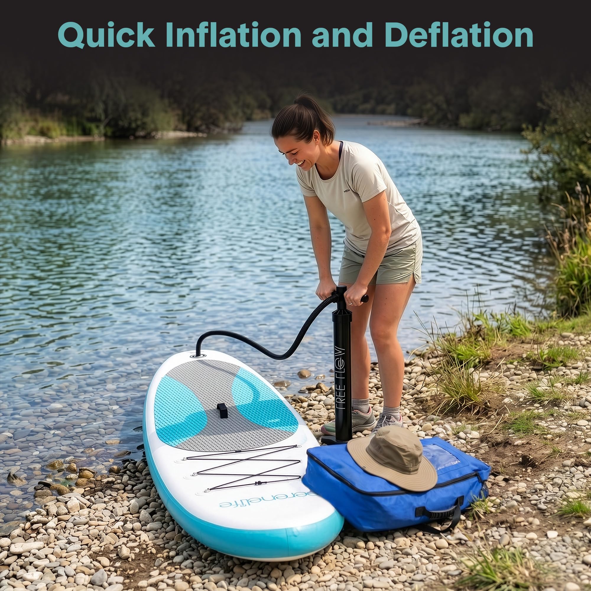 SereneLife Inflatable Stand Up Paddle Board, SUP Board- Paddleboards for Adults & Youth, Paddle Board Accessories,15.25 cm Thick Standup Paddleboarding, Non-Slip Deck, Wide Stance, Surf Control