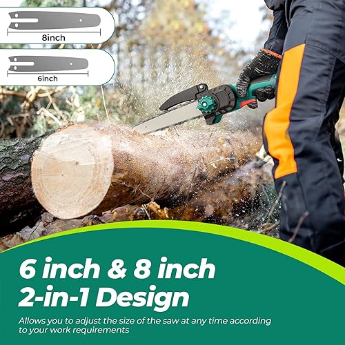 Miniatura 4 de Mini motosierra sin escobillas mejorada de 6 pulgadas, 3 cadenas, mini motosierra inalámbrica de batería de 4000 mAh, motosierra eléctrica portátil