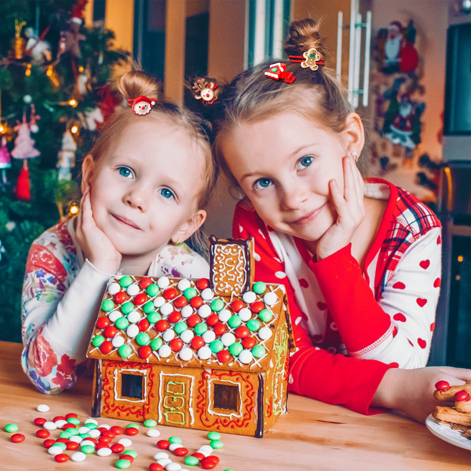 12-teiliges Weihnachts Haarschmuck-Set – Haarspangen, Haargummis & Rentier-Geweih-Clips – Buntes Set Aus Acryl, Harz & Stoff – Für Mädchen & Frauen Zu Weihnachten & Partys Haargummis Bunt Weihnachten