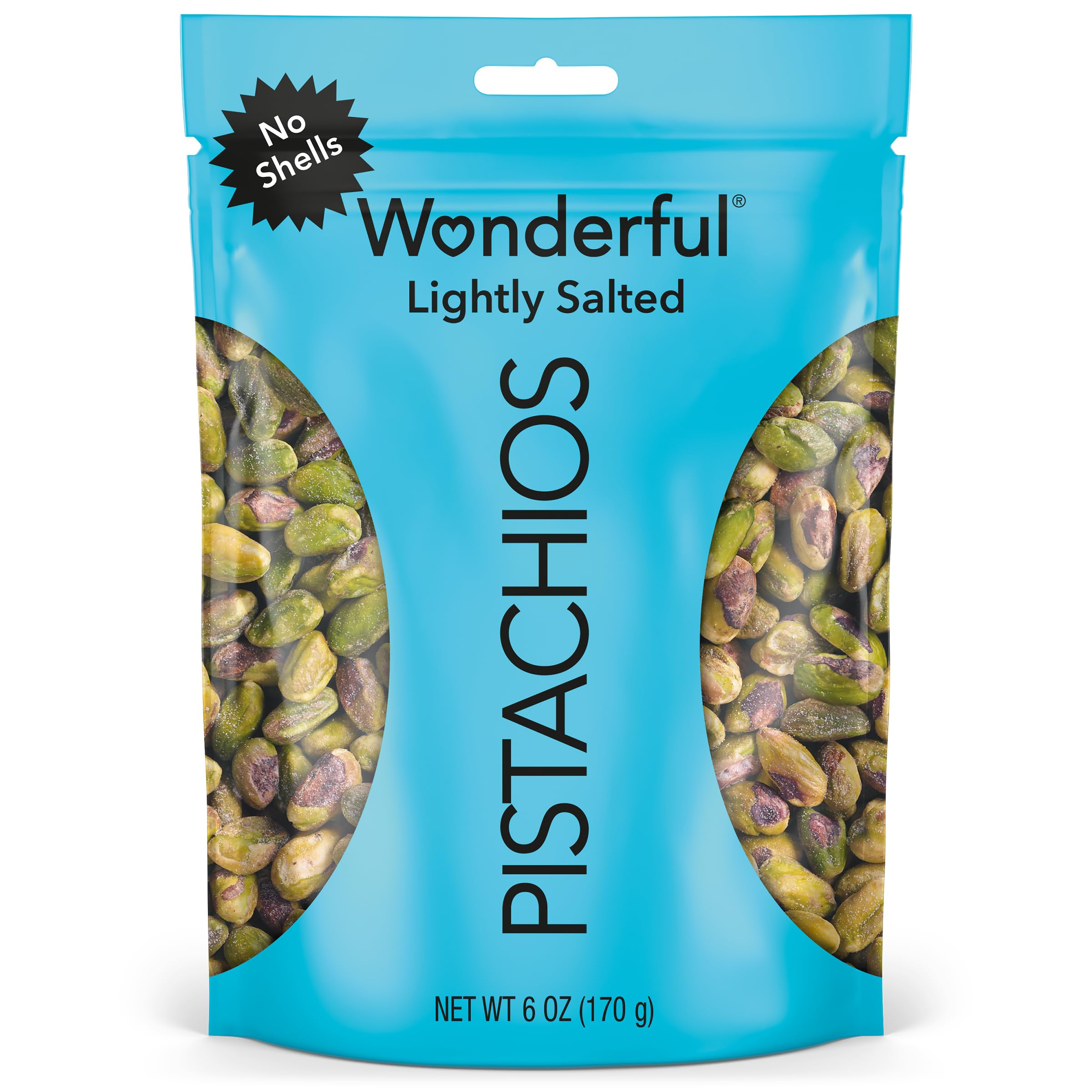 Wonderful Pistachios No Shells, Lightly Salted Nuts, 6 Ounce Resealable Bag, Protein Snacks, Gluten Free, Healthy Snack (Packaging May Vary)