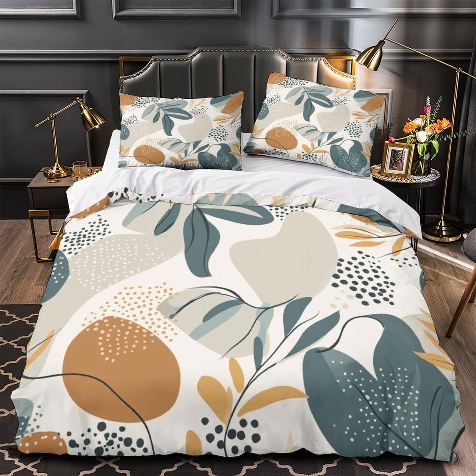 Parure de lit double en microfibre résistante imprimé 3D art botanique haut de gamme