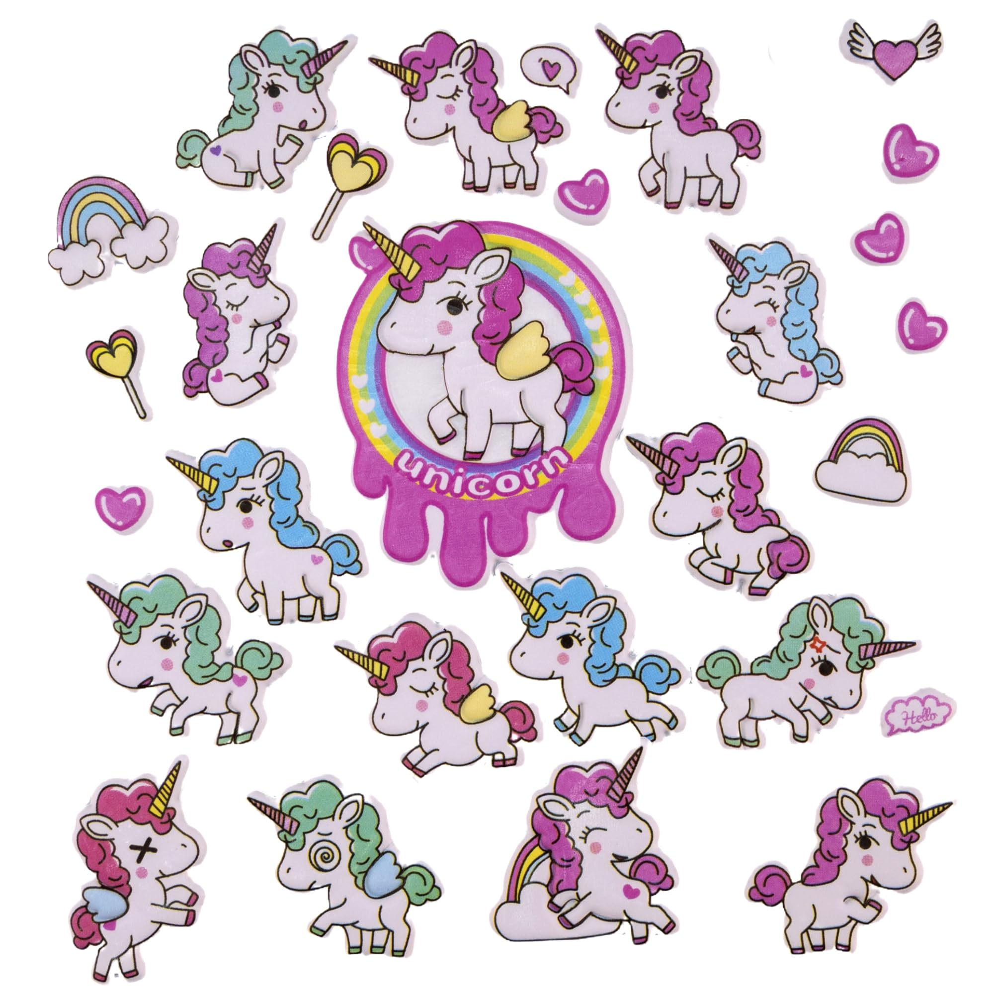 PLAYZOCO Pegatinas de unicornios para Niños, stickers de unicornios infantiles, pegatinas infantiles, Calcomanías Infantiles de unicornios, Adhesivos de unicornios en Relieve, 27 pegatinas
