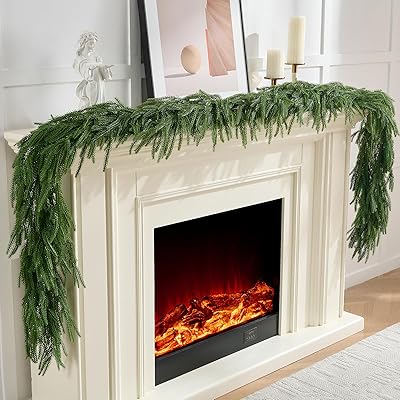 2Pcs 6FT Norfolk Pine Garlands Realistic, Real Touch Winter Xmas Garland, Christmas Decorations Indoor Outdoor, Artificial Holiday Decor Faux Greenery for Mantle, Fireplace, Table