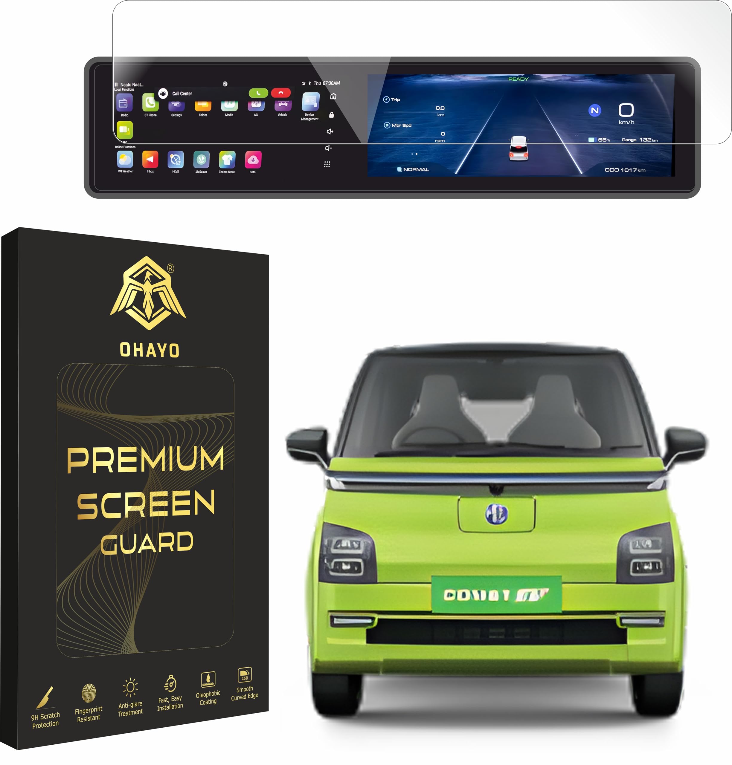 OHAYO Military Strength Screen Protector For MG Strong Protection, Full Screen Edge-to-Edge Cover, Scratch Resistant, Bubble-Free Installation, Ultra HD Clarity,With installation kit (For MG COMET EV)-image-4