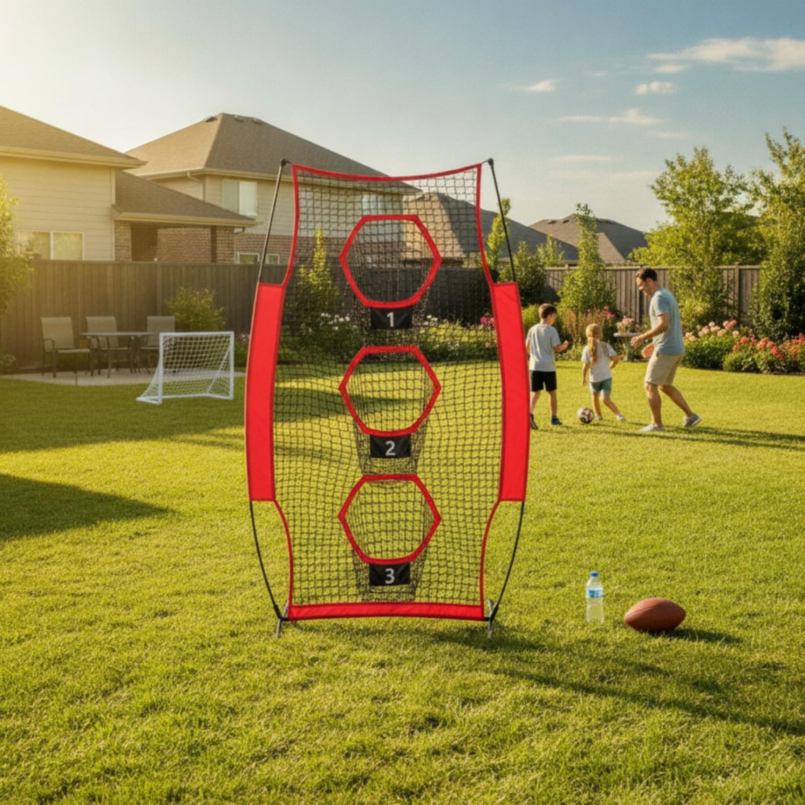 Rete da Allenamento Calcio Portatile Rete Bersaglio Calcio Porta da Lancio Base Stabile Resistenti Picchetti Inclusi Borsa con Tracolla Ferro E