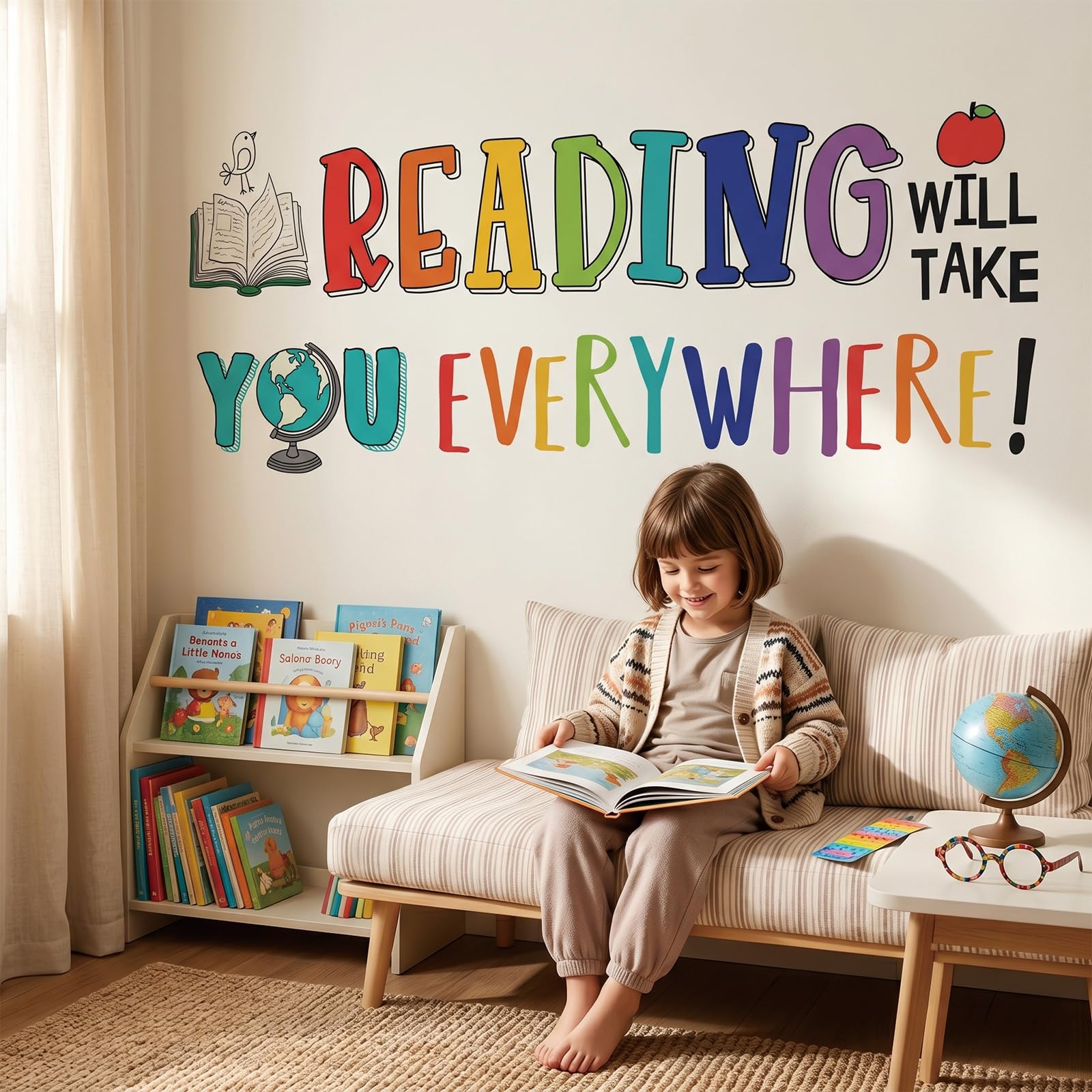 DECOWALL Reading Corner Wall Stickers Decals Décor Classroom Kids Room Inspirational Nursery Art Bedroom Library Peel and Stick Book Playroom Quotes School Educational (DS9-8092)